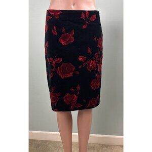 Talbots Women's Petites Black Velvet Floral Pencil Skirt Sz 8 Petite